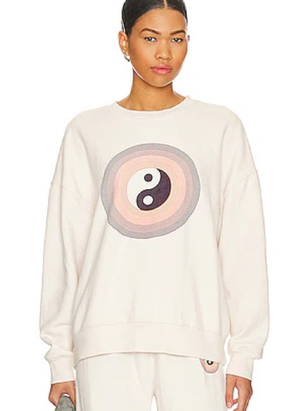 Spiritual Gangster Yin Yang Gold Logo Sweatshirt in White Sand